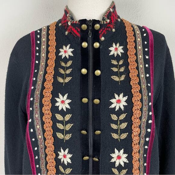 Islandic Design Black Embellished Zip Sweater Jacket Lg - Picture 2 of 8